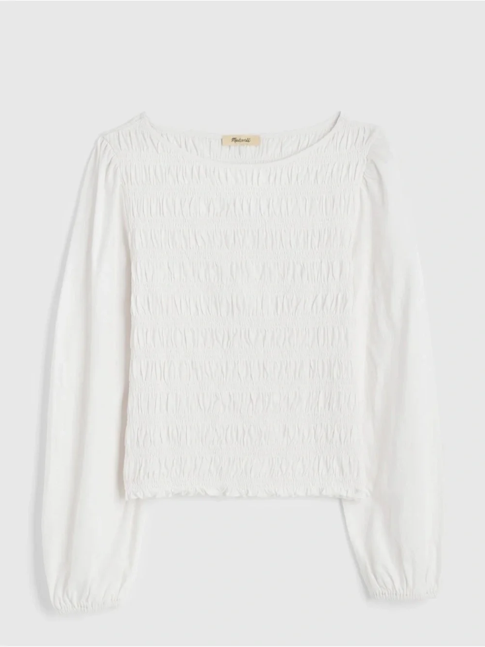 Madewell Ivory Smocked Boatneck Long-Sleeve Top